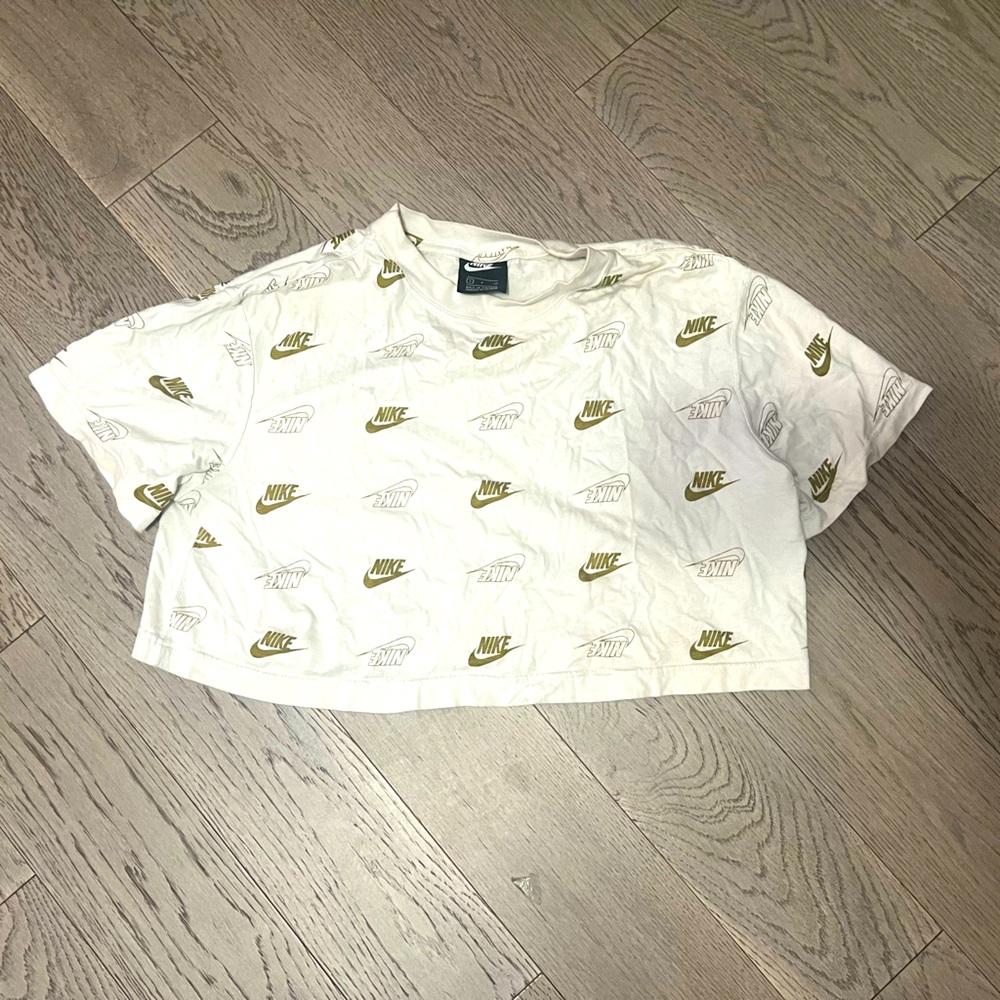 Nike white & gold crop top